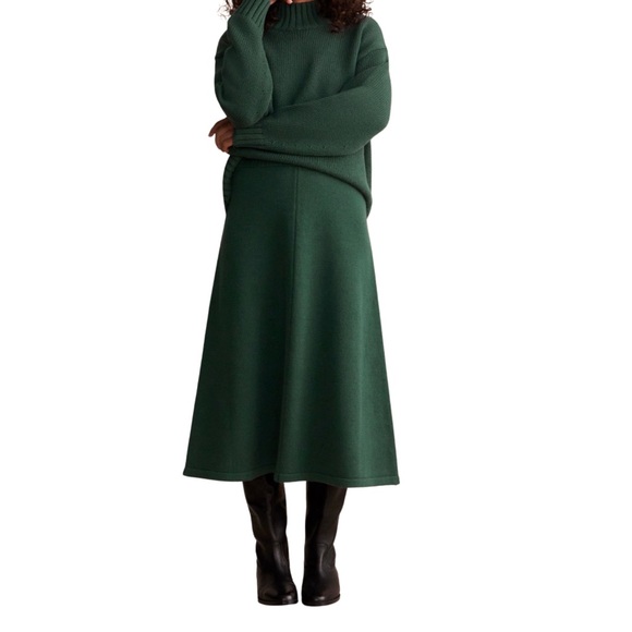 CAbi A Line Duo Knit Sweater Skirt MIDI sz L Dark Hunter Green - Picture 2 of 12